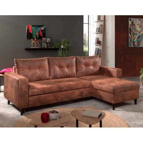 NORDIC - Canapé d'angle réversible - 4 places - Convertible - Industriel vintage|Canape|BestMobilier