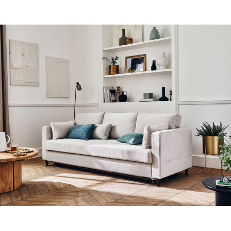 Anna - canapé droit 3 places convertible avec poche en velours|Canape|BestMobilier