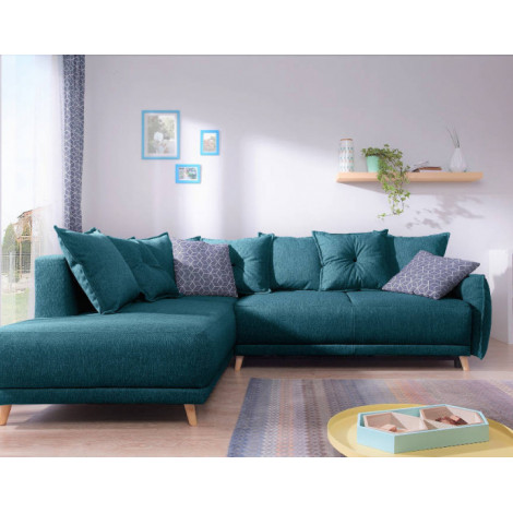 Lena - canapé d'angle gauche convertible - 5 places - bleu canard - style scandinave|Canape|BestMobilier