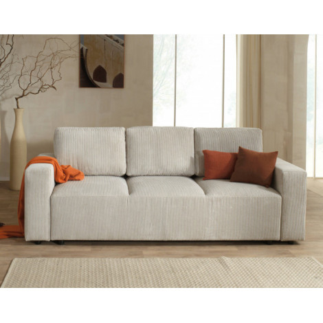 Livy - canapé droit convertible - avec coffre - en velours côtelé - 3 places|Canape|BestMobilier