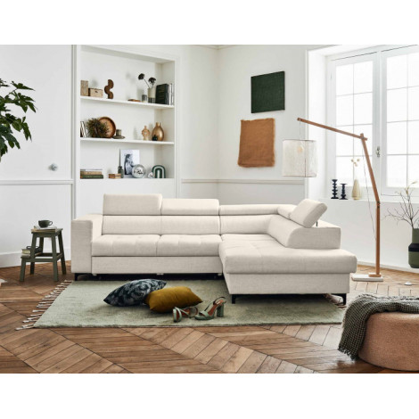 Olinda - canapé d'angle droit - 5 places - convertible avec coffre et têtières réglables - en tissu|Canape|BestMobilier