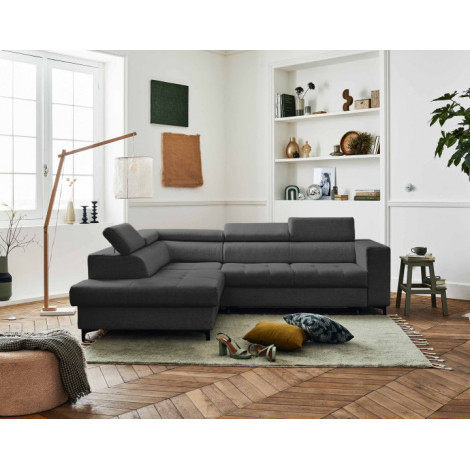 Olinda - canapé d'angle gauche - 5 places - convertible avec coffre et têtières réglables - en tissu|Canape|BestMobilier