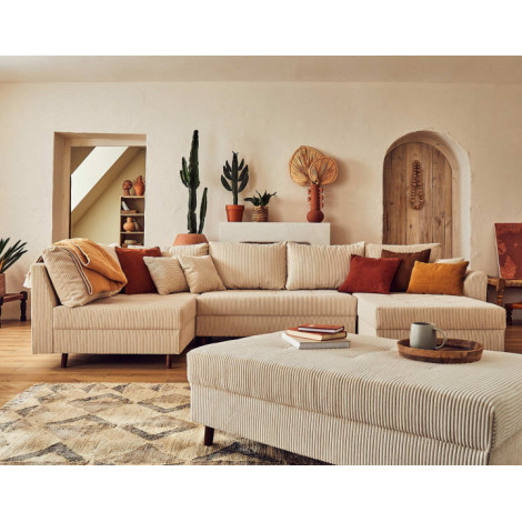 Rune - canapé panoramique d'angle gauche - 7 places - avec pouf d'appoint - en velours côtelé|Canape|BestMobilier