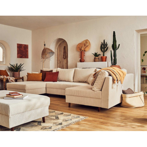 Rune - canapé panoramique d'angle droit - 7 places - avec pouf d'appoint - en velours côtelé|Canape|BestMobilier
