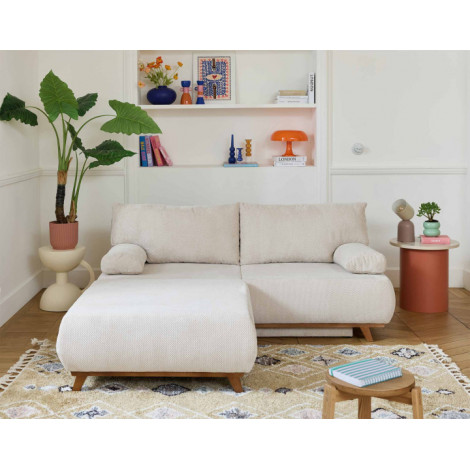 Cristal - canapé 3 places - convertible avec coffre et grand pouf - en velours texturé|Canape|BestMobilier