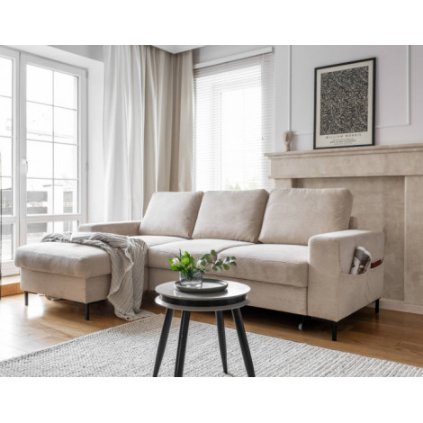 Lilly - Canapé d'angle gauche - 4 places - convertible avec coffre - en velours côtelé|Canape|BestMobilier