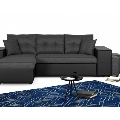 California - Canapé d'angle réversible - convertible avec coffre et étagère de rangement - en simili et tissu|Canape|BestMobilier