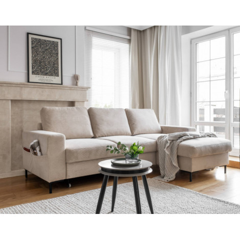 Lilly - Canapé d'angle droit - 4 places - convertible avec coffre - en velours côtelé|Canape|BestMobilier