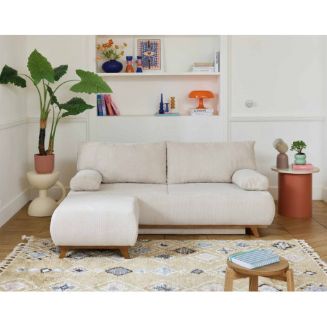 Cristal - canapé 3 places - convertible avec coffre et pouf - en velours texturé|Canape|BestMobilier