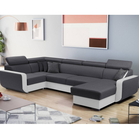Dustin - Canapé d'angle réversible panoramique en U - 7 places - Convertible avec coffres - Têtières réglables|Canape|BestMobilier