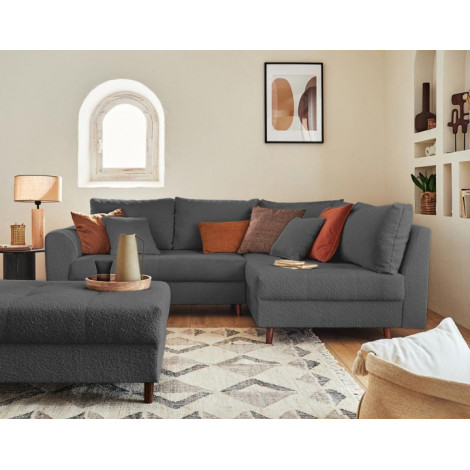 Rune - canapé d'angle droit - 4 places - avec pouf d'appoint - en tissu bouclette|Canape|BestMobilier