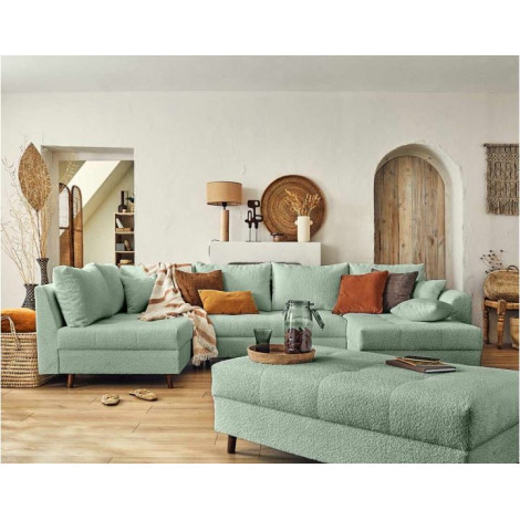 Rune - canapé panoramique d'angle gauche - 7 places - avec pouf d'appoint - en tissu bouclette|Canape|BestMobilier