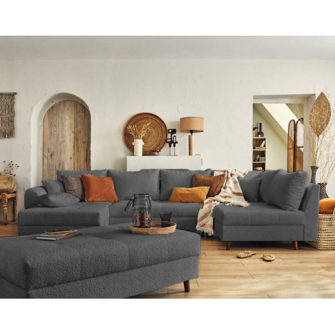 Rune - canapé panoramique d'angle droit - 7 places - avec pouf d'appoint - en tissu bouclette|Canape|BestMobilier