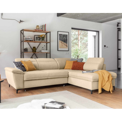 Clever - canapé d'angle droit - 5 places - convertible avec coffre et têtières - en tissu|Canape|BestMobilier