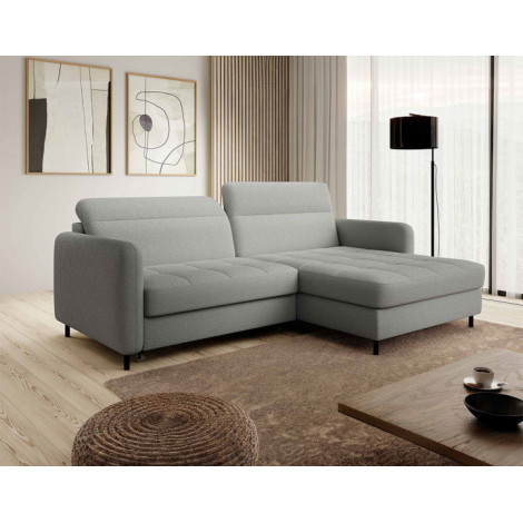 Sagada - canapé d'angle droit 4 places - convertible avec coffre et têtières - en tissu bouclette|Canape|BestMobilier