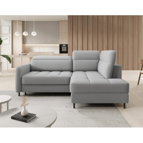 Kalibo - canapé d'angle droit - 5 places - convertible avec coffre et têtières - en tissu bouclette|Canape|BestMobilier