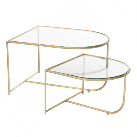 Lot de 2 Tables Basses en Verre "Porte" 76cm Or|Table Basse|Paris Prix