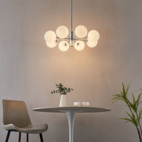 Lustre chromé avec abat-jour en verre blanc - Nicolea|Plafonnier|Kosilum Lustre chromé avec abat-jour en verre blanc - Nicolea|Plafonnier|Kosilum