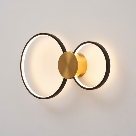 Applique ou plafonnier double cercle noir et laiton LED 52 cm - Alisa|Plafonnier|Kosilum