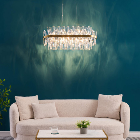 Lustre doré en cristal pampilles transparentes - Ariella|Lustre|Kosilum