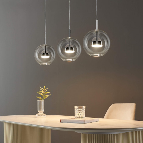 Suspension triple chromée LED boule transparente - Gica|Suspensions|Kosilum