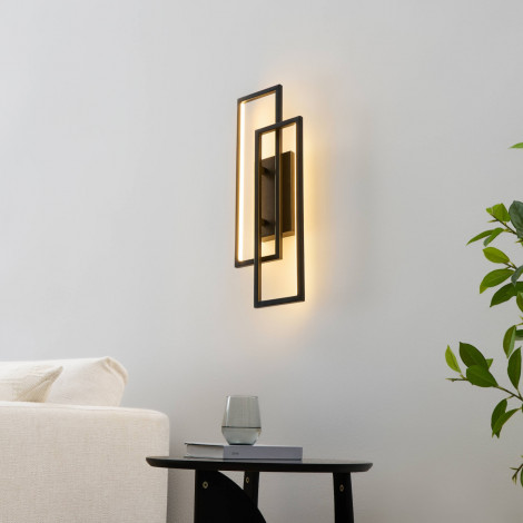 Applique double rectangle noir 50 cm éclairage indirect - Torello|Appliques murales|Kosilum