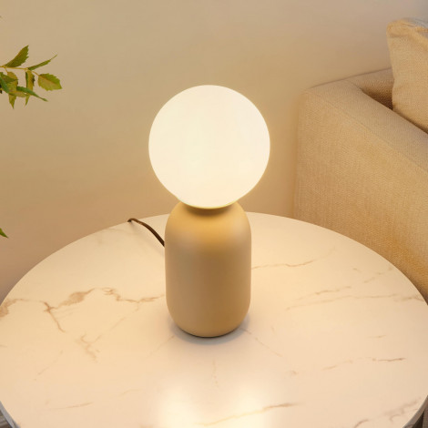 Petite lampe à poser couleur taupe boule banche - Sley|Lampes à poser|Kosilum
