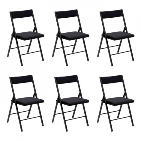 Lot de 6 Chaises Pliantes "Velours" 79cm Noir|Chaise|Paris Prix