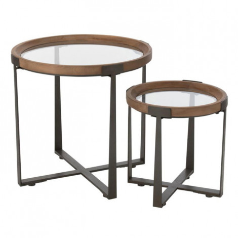 Lot de 2 Tables d'Appoint en Verre "Luki" 60cm Naturel|Table Basse|Paris Prix