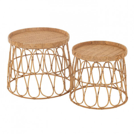 Lot de 2 Tables d'Appoint en Rotin "Sonny" 50cm Naturel|Table Basse|Paris Prix