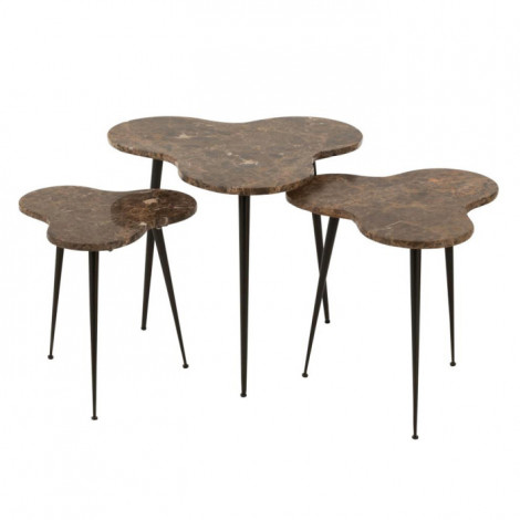 Lot de 3 Tables d'Appoint Gigogne "Abeille" 61cm Marron|Table Basse|Paris Prix