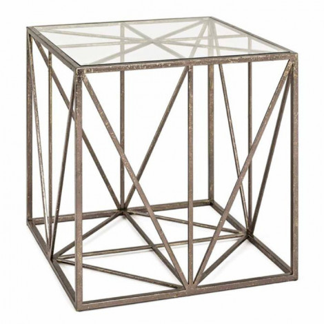 Table d'Appoint Carrée en Verre "Nila" 50cm Bronze|Table Basse|Paris Prix