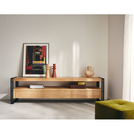 Bogota - meuble TV - bois et noir - 200 cm|Meuble TV|BestMobilier