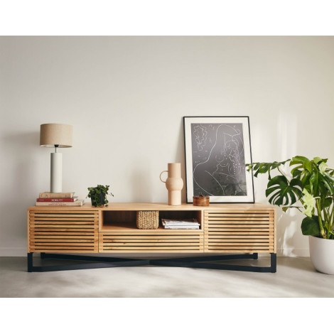 Medellin - meuble TV - bois et noir - 200 cm|Meuble TV|BestMobilier