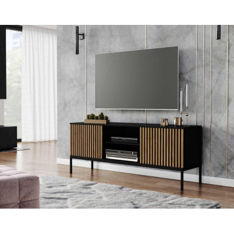 Savanna - meuble TV - bois et noir - 150 cm|Meuble TV|BestMobilier