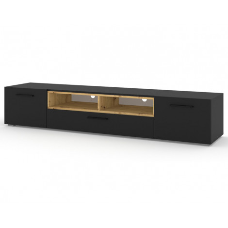 Leolio - meuble tv - noir et bois - 198 cm|Meuble TV|BestMobilier