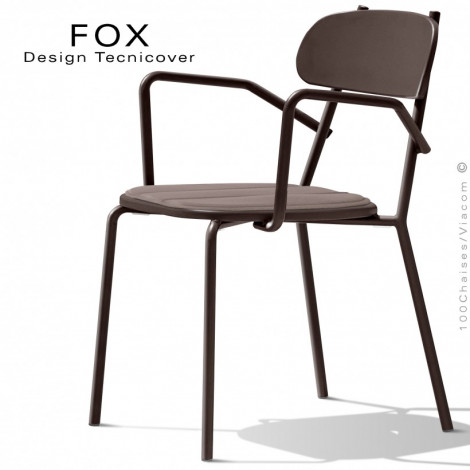Fauteuil design rétro d'extérieur FOX, structure acier peint, assise avec coussin aimanté habillage tissu - Lot de 4 pièces.|Fauteuil / Chauffeuse|100chaises