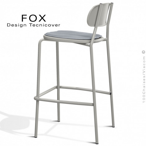 Tabouret de bar rétro d'extérieur FOX, structure acier peint, assise avec coussin aimanté habillage tissu - Lot de 4 pièces.|Tabouret|100chaises