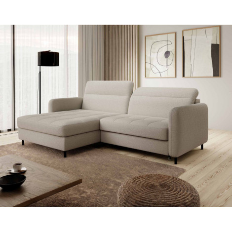 Sagada - canapé d'angle gauche 4 places - convertible avec coffre et têtières - en tissu bouclette|Canape|BestMobilier