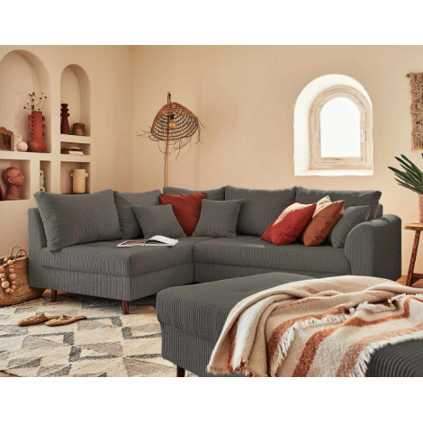 Rune - canapé d'angle gauche - 4 places - avec pouf d'appoint - en velours côtelé|Canape|BestMobilier