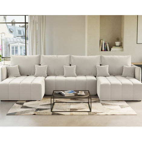 Petra - canapé panoramique en U - 7 places - convertible - avec coffre - en velours|Canape|BestMobilier