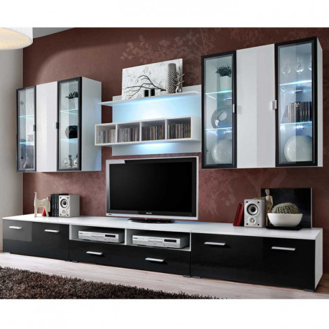 Meuble TV Mural Design "Quadro" 300cm Noir & Blanc|Meuble TV|Paris Prix