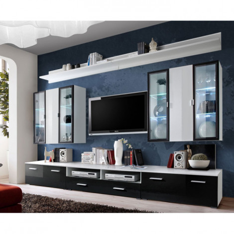Meuble TV Mural Design "Iceland" 300cm Noir & Blanc|Meuble TV|Paris Prix