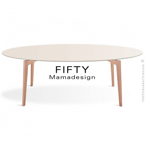 Table repas ovale FIFTY, piétement en bois massif de hêtre vernis, plateau MDF finition peint.|Table|100chaises Table repas ovale FIFTY, piétement en bois massif de hêtre vernis, plateau MDF finition peint.|Table|100chaises