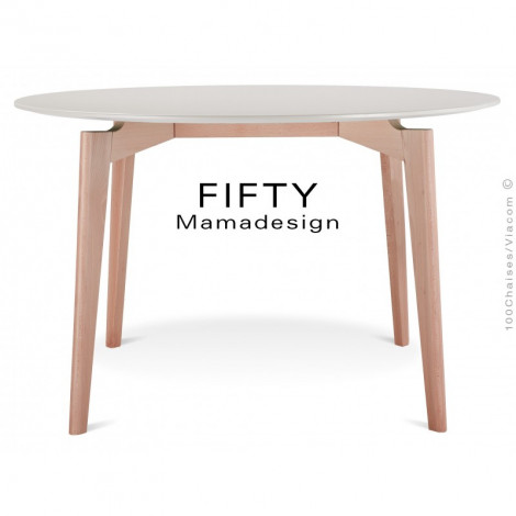 Table repas ronde FIFTY, piétement en bois massif de hêtre vernis, plateau MDF finition peint couleur ou RAL.|Table|100chaises Table repas ronde FIFTY, piétement en bois massif de hêtre vernis, plateau MDF finition peint couleur ou RAL.|Table|100chaises