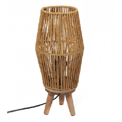 Lampe "Leandra" avec trépied en bois - Beige - D 17 x H 39 cm|Lampes à poser|AC Deco