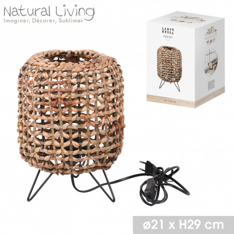 Lampe à poser "Nessa" en jacinthe d'eau métal - Beige/Noir - D 21 x H 29 cm|Lampes à poser|AC Deco