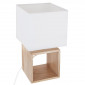 Lampe à poser carré en bois et tissu "Pojo" - Beige/Blanc - 18 x 18 x H 32 cm|Lampes à poser|AC Deco