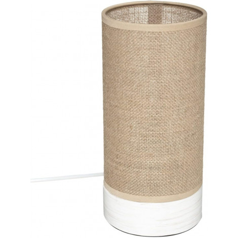 Lampe cylindrique à poser en bois et lin "Elva" - Beige - H 27 x D 12,5 cm|Lampes à poser|AC Deco