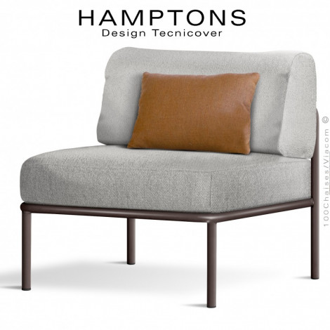 Fauteuil ou module central banquette lounge d'extérieur HAMPTONS, acier galvanisé peint, assise deux coussins, habillage tissu.|Fauteuil / Chauffeuse|100chaises